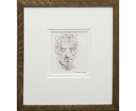 * PETER HOWSON OBE VIA DOLOROSA Iink and watercolour on paper, signed and dated 201413cm x 12cmMounted, framed and under glas