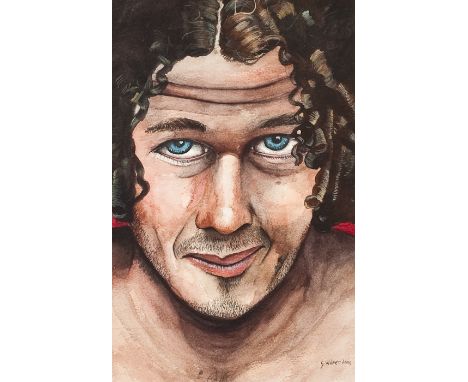* S WALKER,SELF PORTRAIT watercolour on paper, signed and dated 2000 28cm x 18cm Mounted, framed and under glass