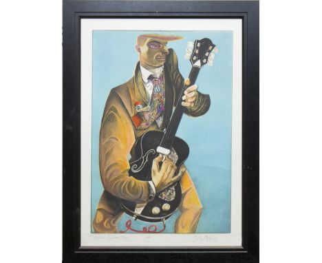 * JOHN BYRNE RSA,YELLOW GUITAR MAN, artist proof colour lithograph signed and titled in pencil67cm x 46.5cmFramed and under g