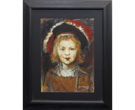 * SHAHIN MEMISHI, PORTRAIT OF A YOUNG GIRL, pastel on paper, signed 55.5cm x 39.5cm Mounted, framed and under glass