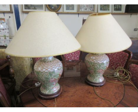 PAIR OF CERAMIC LAMP BASES, HEIGHT INC SHADES APPROX 68CM