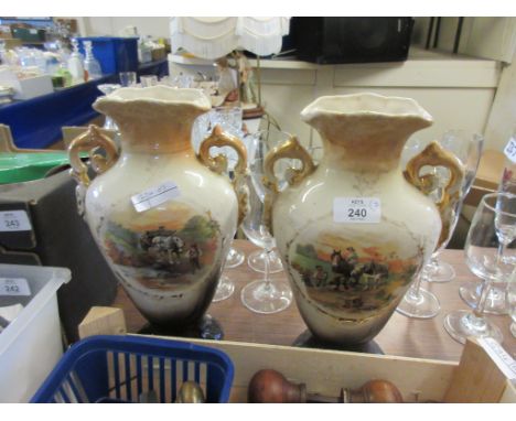 PAIR OF CERAMIC VASES DEPICTING SCENES WITH HORSES