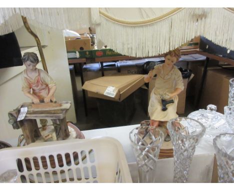 TWO LAMP FIGURINES WITH CREAM SHADES, 68CM HIGH