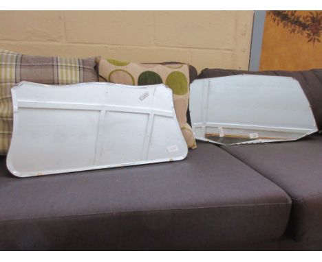 TWO VINTAGE GLASS BEVELLED EDGE MIRRORS, LARGEST 61CM WIDE