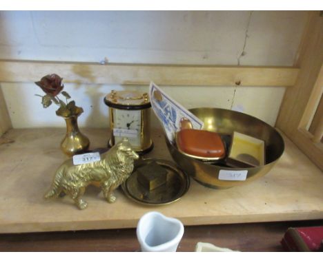 QUANTITY OF BRASS WARE, CLOCK, MINIATURES, SUNDRIES ETC