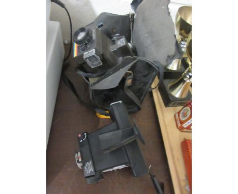 TWO VINTAGE POLAROID CAMERS, ONE IN CASE