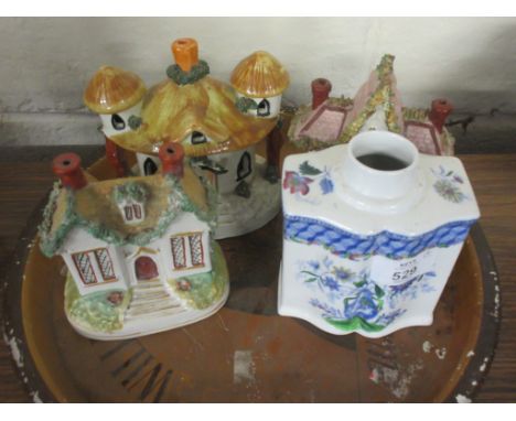 TRAY OF MINIATURE CERAMIC HOUSES TOGETHER WITH A COPELAND SPODE SMALL VASE