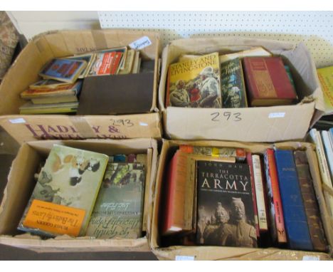FOUR BOXES OF VARIOUS HARDBACKS AND VINTAGE PAPERBACKS