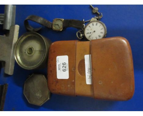 MIXED LOT TO INCLUDE HIP FLASK, LADIES WATCH, COMPASS ETC