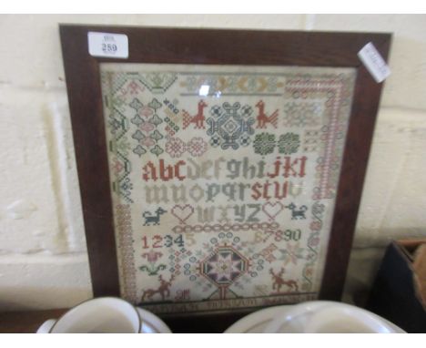 VINTAGE WOODEN FRAMED SAMPLER, 35CM WIDE 