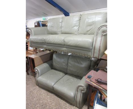 COTTAGE LEATHER SUITE COMPRISING THREE SEATER SOFA AND TWO SEATER SOFA, THREE SEATER APPROX 215CM WIDE