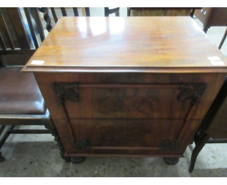 19TH CENTURY COMMODE CABINET RAISED ON BUN LEGS, LATER CONVERTED TO COCKTAIL CABINET, WIDTH APPROX 69CM