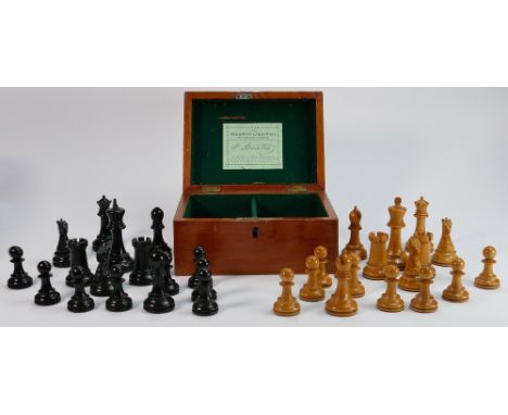 Jacques, London Staunton chess set: With turned boxwood and ebony pieces, two rooks and two knights with an impressed red cro