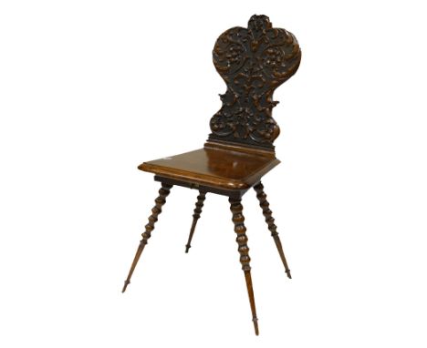 Victorian hall chair with carved back & bobbin twist legs:                                                                   