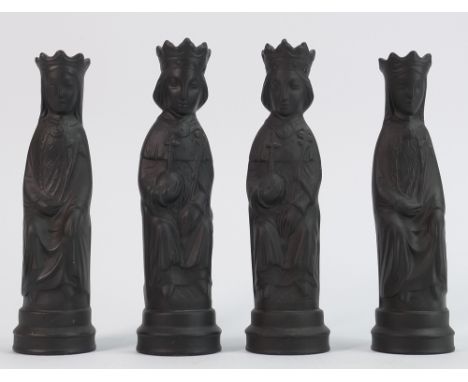 Wedgwood black Basalt King and Queen chess pieces: All dated 1972-3. (4)