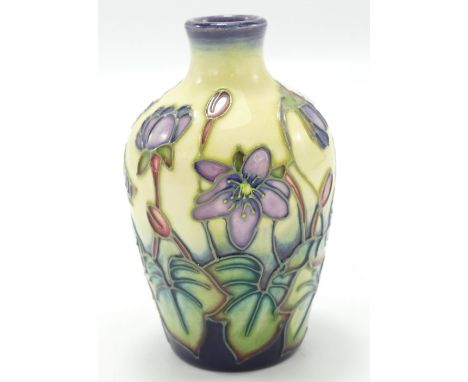 Moorcroft Hepatica vase: Height 9.5cm, boxed.