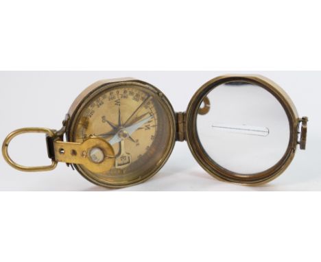 Early 20th century brass folding compass by Ross of London: Diameter 7.5cm.