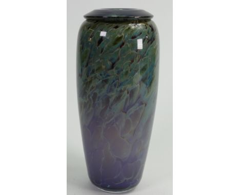 Mottled blue art glass vase: signature to base, height 20cm.