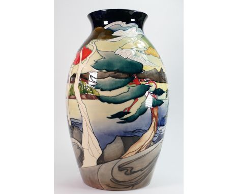 Moorcroft Prestige Group of Seven vase: Number 8 of a numbered edition and signed by designer Emma Bossons. Height 45.5cm