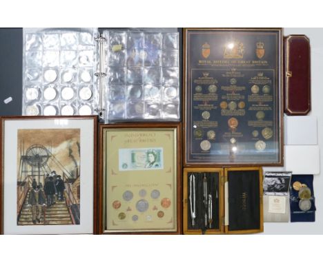 A collection of coins: Comprising two framed pictures Currency of Great Britain, The Royal History of Great Britain, Silver p