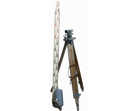 Surveyors set of equipment Hilger Watts Ltd: including Dump Level with matching Tripod &amp; Staff (3)