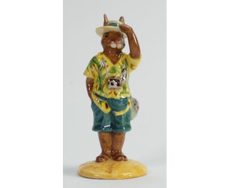 Royal Doulton prototype Bunnykins figure The Tourist: With silver highlights to camera and bag and not for resale backstamp.