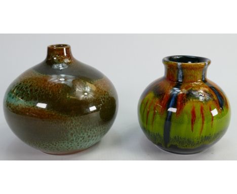Poole studio pottery squat vases: Larger one impressed initials GS possibly Guy Sydenham, height of tallest 11cm. (2)