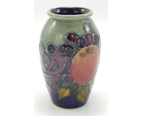 Moorcroft Finch and Berry vase: Height 10.5cm.