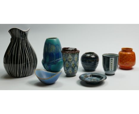 Mid century Art pottery items to include: Clayburn, Royal Lancastrian, Rye &amp; Candy vases &amp; jugs, height of tallest 20