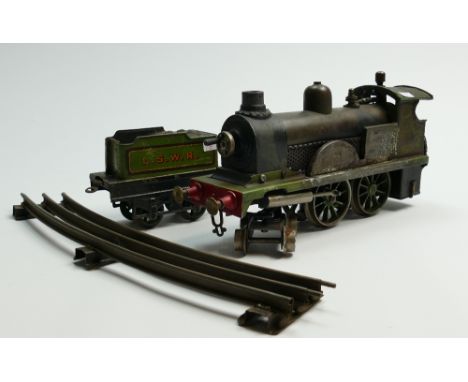 Bing 4-4-0 LSWR Live Steam Engine &amp; Tender: with large collection of matching track