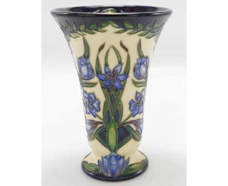 Moorcroft collectors piece 2 Star vase decorated with blue flowers: Height 15.5cm, boxed. 