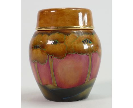 Moorcroft enamel ginger jar with Eventide Landscape design by William Moorcroft: Height 7.5cm.