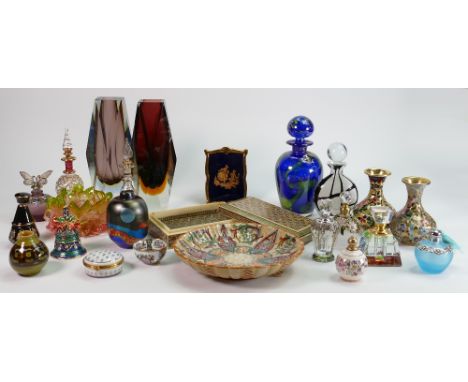 A collection of Art glassware and miniature oriental items: including Cloissone, porcelain, Scent bottles etc (24)