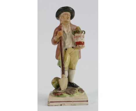 Late 18th or 19th c Staffordshire Pearlware square based figure: Sticker to base suggests maker probably Neale of Hanley 1776