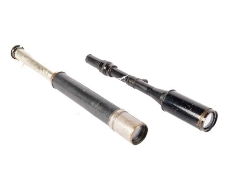 A WWII British military issue telescope, by Ross of London, Patt. G.357, No. 80019, with broad arrow; and another WWII Britis