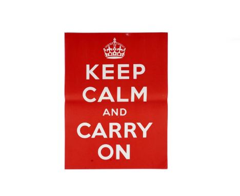 Keep Calm and Carry On (1939) Second World War propaganda poster, lithographic poster in colours, published by the Ministry o