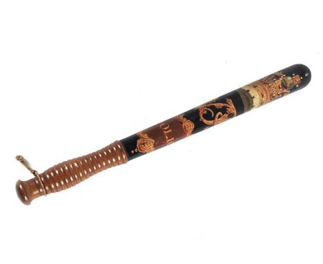 A Victorian Constabulary truncheon, by Field of Holborn, decorated with a VR cypher under crown, the cartouche inscribed 'Pol