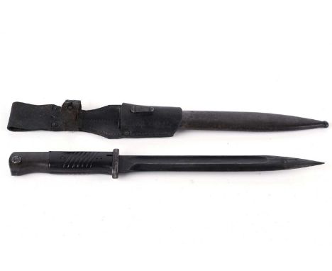 A German K98 bayonet, by Jos Corts, 1938, with matching scabbard, blade and scabbard stamped '9835/1', with leather frog, 40c