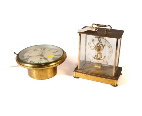 A brass 8” Smiths Astral bulkhead clock, Roman numerals with subsidiary seconds hand; together with a Kundo electronic mantel
