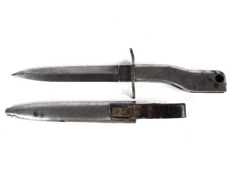 A German First World War knife bayonet, by Demag Duisburg, the double edged 15cms blade on all steel hilt fitted an all-steel