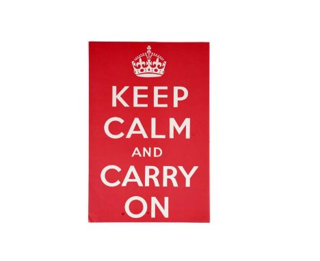 Keep Calm and Carry On (1939) Second World War propaganda poster, lithographic poster in colours, published by the Ministry o