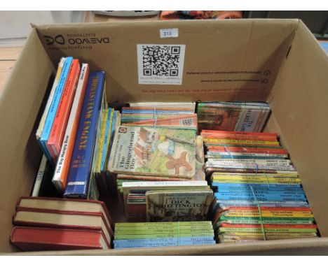 A box of vintage childrens volumes including Ladybird, Thomas the Tank engine etc