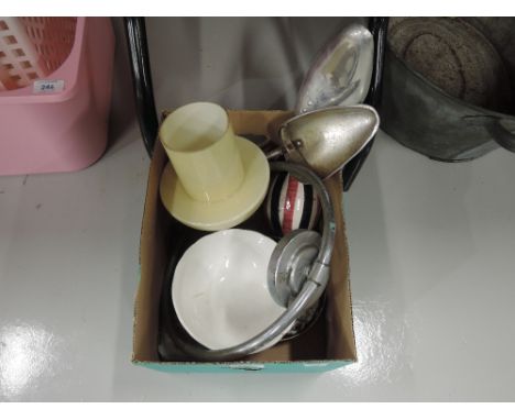 A selection of vintage curios and collectables including retro light fitting