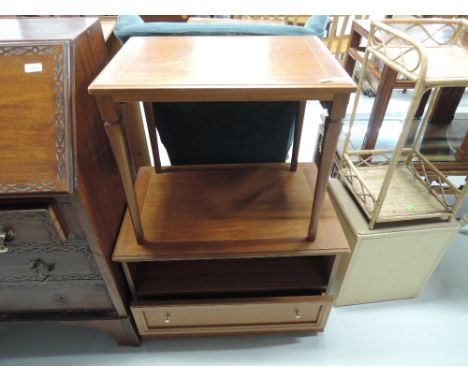 A modern teak TV cabinet and occasional table, labelled Legate