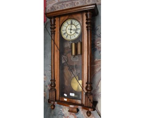 Late 19th Century Austrian Vienna two weight mahogany wall clock with finials