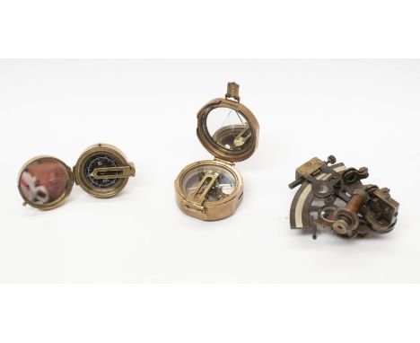 A Kelvin &amp; Hughes London sextant &amp; Ross of London compass and a makers to the Queen brass compass