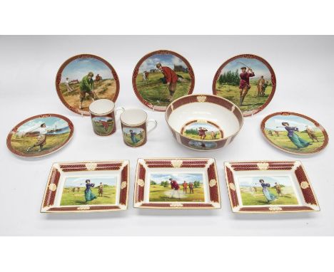 Royal Worcester golfing collection bowl, dishes and plates