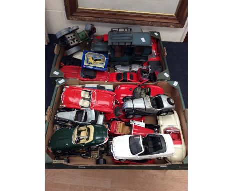 Collection of Burago model cars, some boxed Corgi and Mamod steam roller