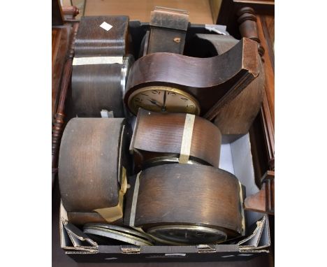 Mid 20th century eight-day mantel clocks, mostly spares and repairs, along with a mid-20th Century grandmother clock converte