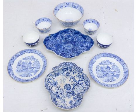 Pagoda Coalport porcelain blue and white 19th Century tea set, along with another 19th Century blue and white Willow pattern 